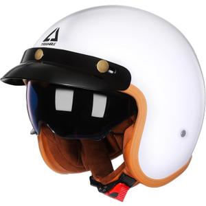 TRIANGLE 3/4 Motorcycle Helmet,Retro Open Face Adults Helmets with Visor,Half Face Moped Helmet for Men & Women,DOT Approved Helmets for Cruiser Scooter, Glossy White, Medium