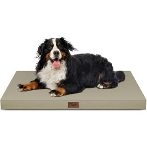 Outdoor Extra Large Dog Crate Bed, XXL Waterproof Dog Bed for Giant Breeds Dogs, 47x29 Inch Orthopedic Egg Crate Foam Pet Mat with Removable Cooling Cover, Khaki