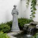 St Francis Garden Statue Outdoor - 24 in Garden Decorations Resin Standing Saint Francis with Cross Antique Finish Spiritual Gifts Religious Sculpture for Yard Lawn Farmhouse Decor Newman House Studio, 8.75 x 8.75 x 24 inch