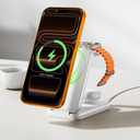 iVANKY 3 in 1 Foldable Magnetic Wireless Charging Station, 15W Fast Charger Stand for MagSafe, Travel Charger for iPhone 17 16 15 Pro Max, Apple Watch, AirPods, Compact & Portable, White(No Adapter)