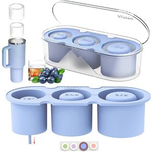 Ice Mold for Stanley Cup 30/40 Oz - Easy Fill and Release Without Touching Ice, Silicone Ice Cube Tray with Clear Lid and Bin for Freezer, Whiskey, Cocktail (Blue)