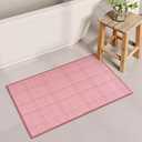 Uphome Pink Bath Mat, Super Absorbent Washable Bathroom Rugs, Rubber Backing Non-Slip Solid Bath Rug, Ultra-Thin Quick Dry Fit Under Door Bathroom Floor Mat for Shower Sink Bathtub, 20x31 inch