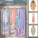 MISSLO 10" Gusseted All Clear Garment Bags for Hanging Clothes 60" Dress Bags for Gowns Long Fur Coat Closet Storage Covers, 3 Packs