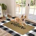2 Pcs Door Mat100% Coco Coir Welcome Doormat + 27.5" x 43" Buffalo Black and White Plaid RugSpring Front Porch Entryway Decor Indoor Outdoor Floor Mats