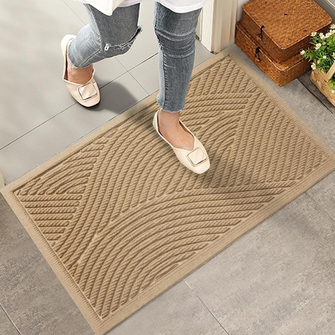 Sturdy Front Door Mat, Absorbent Muddy Dirt Resist Welcome Door Mats Outdoor Indoor, Stain and Fade Resistant, Non-Slip Backing Entry Mat Low Profile Doormat for Entryway, 2917, Beige (1'5" x 2'5" (Rectangular)