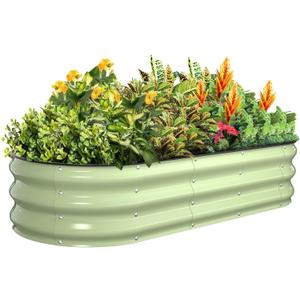 Kesfitt Raised Garden Bed, 5x2x1 FT Galvanized Steel Metal Raised Garden Bed, Oval Open-Bottom Design, 12-Inch Deep for Outdoor Vegetable & Herb Gardening, Fruit Green