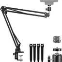 Webcam Stand, Boom Arm Camera Mount Stand for Logitech Webcam BRIO 4K C920 C920S C922 C922x C925e C930 NexiGo N60, 1/4"-3/8" and 3/8"-5/8" Screw for Blue Yeti Snowball Yeti Nano and Other Mics