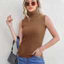 Totatuit Women's Spring Sleeveless Turtlenecks Tops Mock Neck Ribbed Solid Pullover Tank (Brown, L)