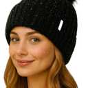 TOP-EX DryKnit Waterproof Knit Beanie with Removable Pom Fleece Lined Warm Winter Hat for Women Breathable Rain Snow Proof (One Size, 96603_black)