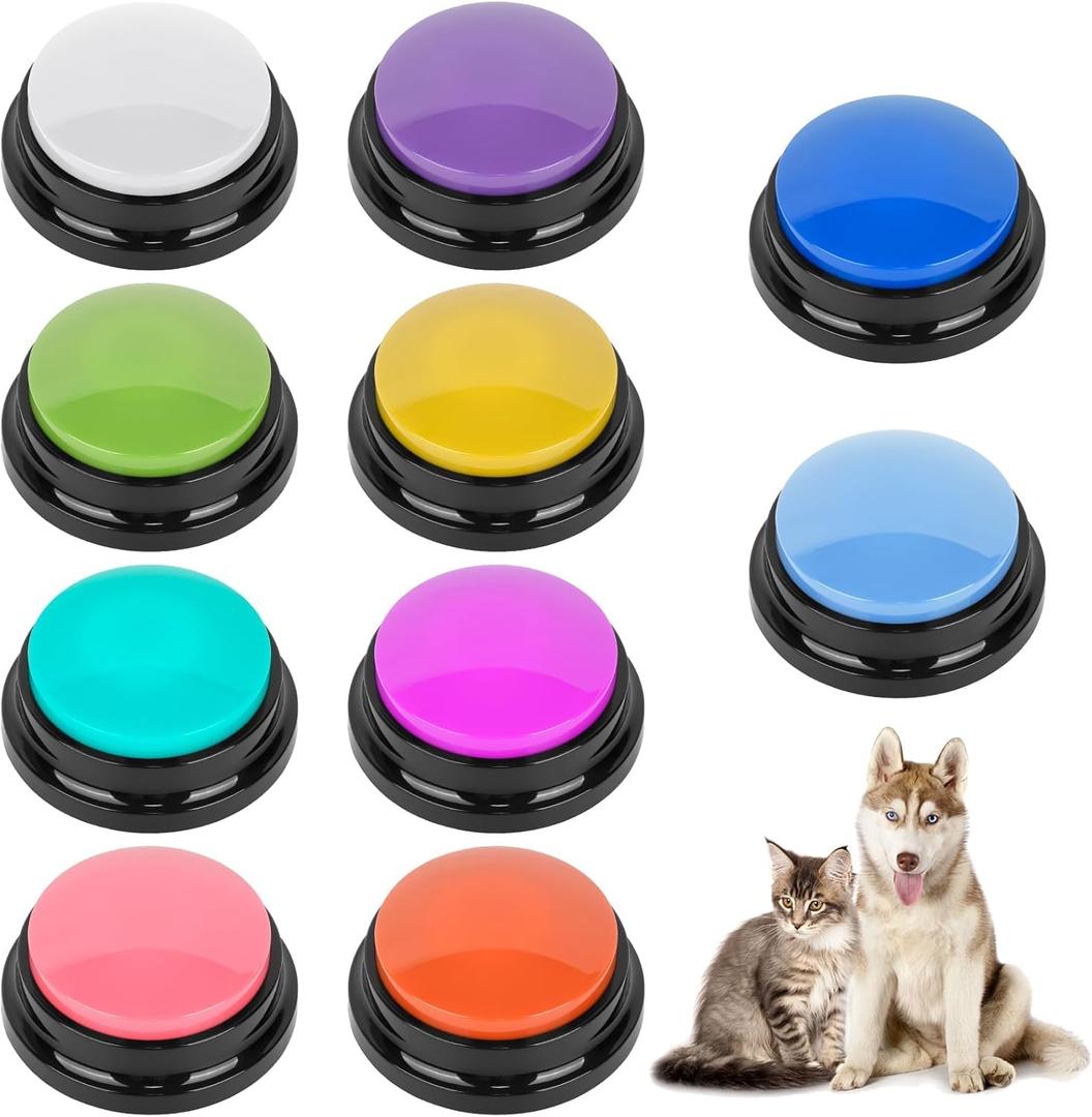 10 Color Voice Recording Buttons for Dogs Dog Training Communication Buttons with 30 Sec Record and Playback, Pet Training Buzzer for Puppy Cats, Funny Gifts for Pet Lovers (10 Pack) (Black Base+Muticolored)