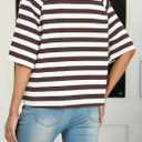 IWOLLENCE Women's Loose Casual Summer Striped Tops Crewneck 1/2 Short Sleeve Color Block Tee Oversized Cropped Shirts (M)