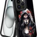 stmedazm for iPhone 16 Pro Max Case, Military Grade Heavy Duty [3-Layer] Dustproof Shockproof Drop Full-Body Protective Case for iPhone 16 Pro Max (6.9", 2024), Watercolor Art Sugar Skull Girl Flower