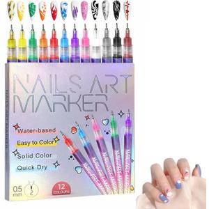 12 Colors Nail Art Marker Pens Set, Nail Markers for Nail Art, Suitable for Nail Art, Nail Painting, And Artistic Decorations; Suitable for Everyone. (12 Colors)