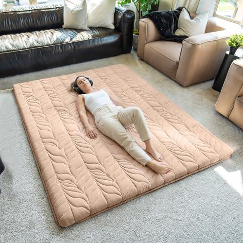 ZonLi Japanese Floor Mattress Futon Mattress Full Size, Thicken Roll Up Tatami Mat 100% Cotton Washable Cover, Portable & Foldable Floor Bed Mattress for Sleeping, Dormitory, Adult Kids, Coffee (Full (80"L x 54"W x 2.5"Th)