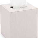 Sumnacon Square Linen Tissue Box Cover - Stylish Cube Tissue Box Holder with Magnetic Bottom, Decorative Tissue Box for Vanity Toilet Tank Dresser Night Stand Table Countertop Office Car, Beige