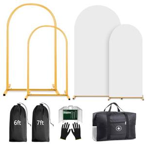 Arch Backdrop Stand and Cover Set (7.2ft,6ft) Birthday Party Wedding Ceremony Bridal Baby Shower Event Decor Gender Reveal (White, 7.2Ft+6Ft)