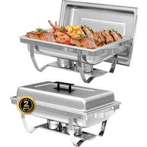 Chafing Dish Buffet Set of 2, 8QT Stainless Steel Rectangular Chafers and Buffet Warmer Sets for Catering, with Food & Water Pan, Lid, Foldable Frame, Fuel Holder for Event Party Holiday