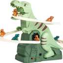 Dinosaur Chasing Race Track, Dinosaur Climbing Slide Stair Toy, Electric Dino Roller Coaster with Light and Music Electric Race Track Game Set Fun Track Slide
