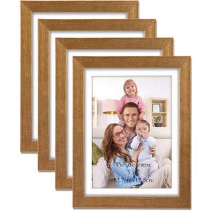 Giftgarden 5x7 Picture Frame Set of 4 Antique Gold, 6x8 Matted to 5 x 7 Photo with Mat or 6 x 8 Without Mat for Wall or Tabletop Display