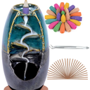 SPACEKEEPER Ceramic Backflow Incense Holder Waterfall Incense Burner, Aromatherapy Ornament Home Decor with 120 Backflow Incense Cones + 30 Incense Stick , Blue Set---- missing incense sticks