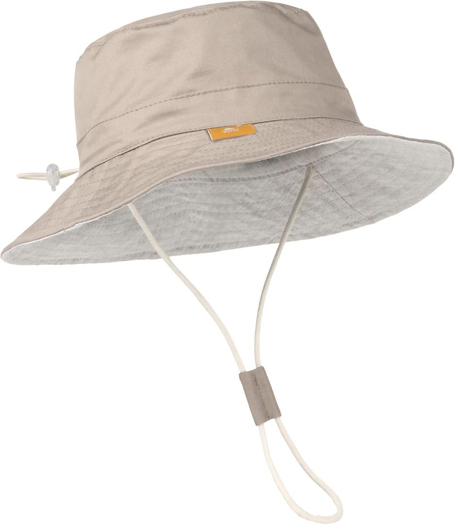 Baby Sun Hat for Boy Girl Toddler Summer bucket Hat Kids Sun Protection Beach Hat Cotton Baby Hats (6-12 Months, Light Khaki)