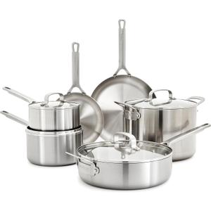 GreenPan x Bobby Flay 10 Piece Stainless Steel Cookware Set, Tri-Ply Multiclad Pots & Pans, Professional Grade, Oven & Broiler Safe to 600°F, Dishwasher Safe, Durable, Induction Compatible, Silver