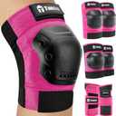 Skateboard Protective Gear Knee Pads and Elbow Pads Set, Elbow and Knee Pads for Roller Skating Wrist Guards Skateboarding Pads (Youth (9-15 years), Pink)
