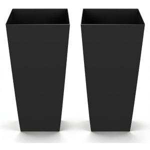 VEVOR 26 Inch Tall Planter Set of 2, Outdoor Large Tall Planters for Outdoor Indoor Plants, Tapered Black Planter for Front Porch, Patio, Garden, Plant Container Flower Pots with Built-in Drainage