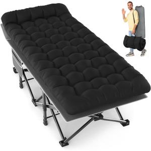 Slendor XXL Folding Camping Cot for Adults with Mattress Pillow Carry Bag, 32 inch Extra Wide Portable Sleeping Cot, 900LBS Support Outdoor Cot Bed for Office Nap Beach Travel RV, Black