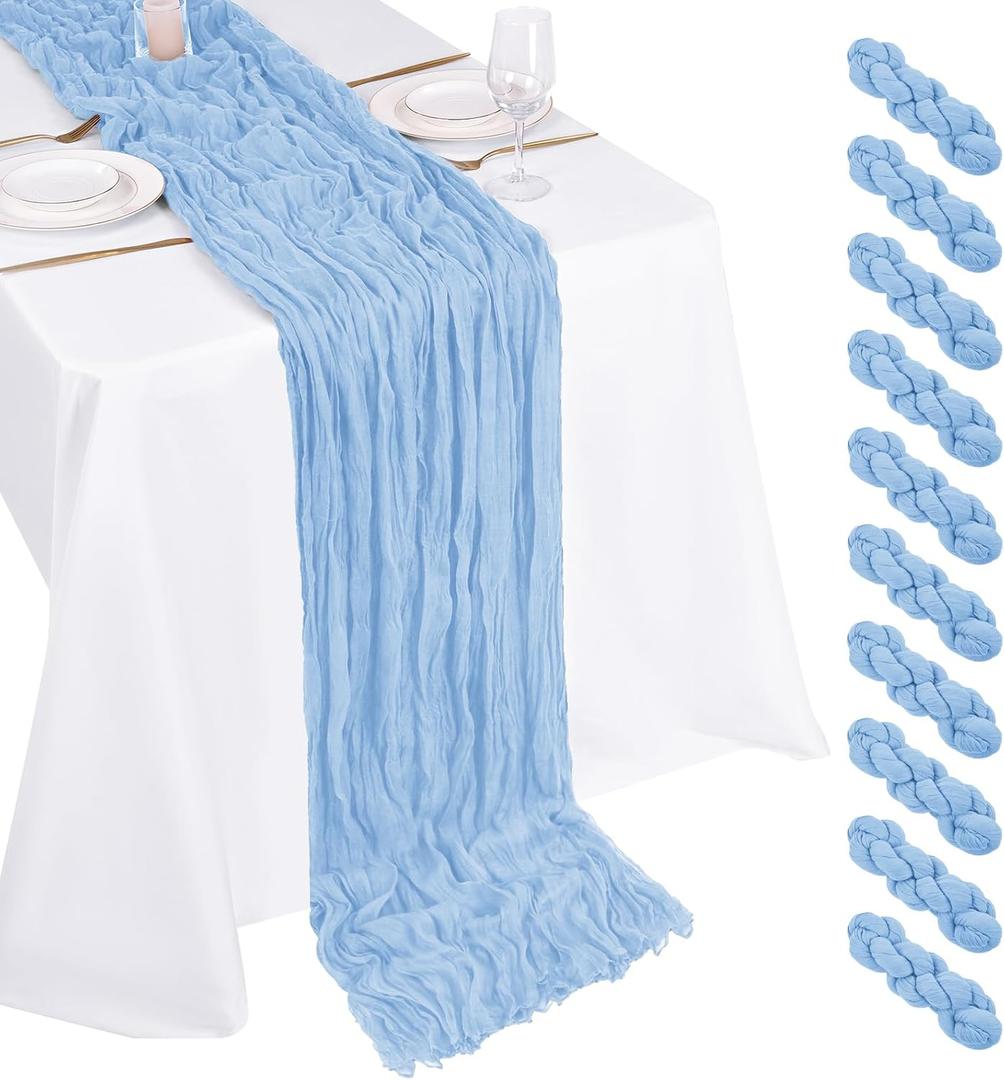 10 Pack Light Blue Cheesecloth Table Runner 17x108 Inch Boho Gauze Cheese Cloth Table Runners for Wedding Party Baby Shower Birthday Home Decor