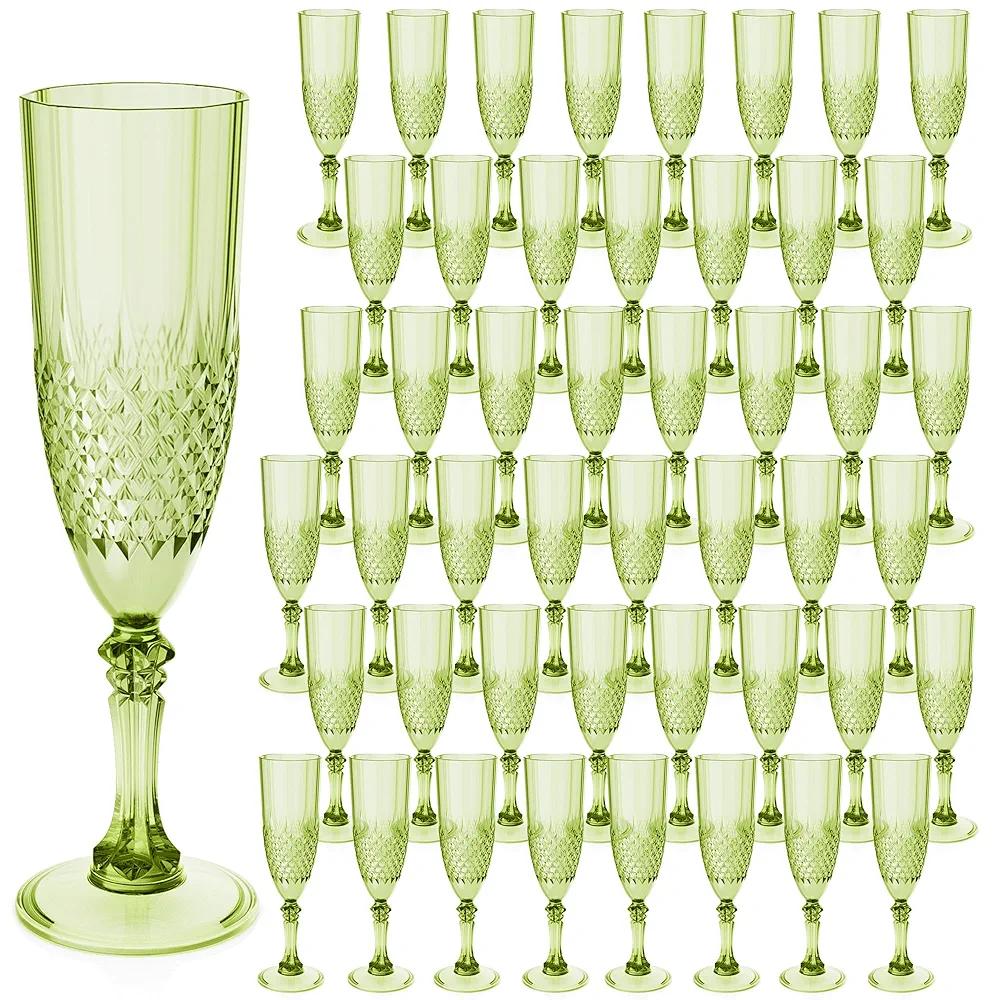 Plastic Champagne Flutes, 48PCS Green Plastic Wine Glasses Goblets Reusable Champagne Flute for Weddings, Bachelor Parties, Toasting, and Events(48, Green)