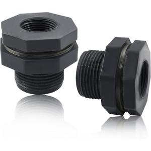 2 Pack 3/4 PVC Bulkhead Fitting for Rain Barrels, Aquariums - Dark Grey