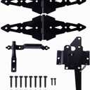 HOME MASTER HARDWARE Wood Gate Hardware Set - Heavy Duty 8" Decorative Strap Hinges and Spring Loaded Latch Kit with Screws for Outdoor Fence Swing Gate Black Finish