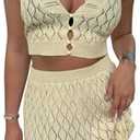 Saodimallsu Womens Two Piece Crochet Swimsuit Cover Ups Sleeveless V Neck Crop Tops Skirt Sets Beach Vacation Outfits, L