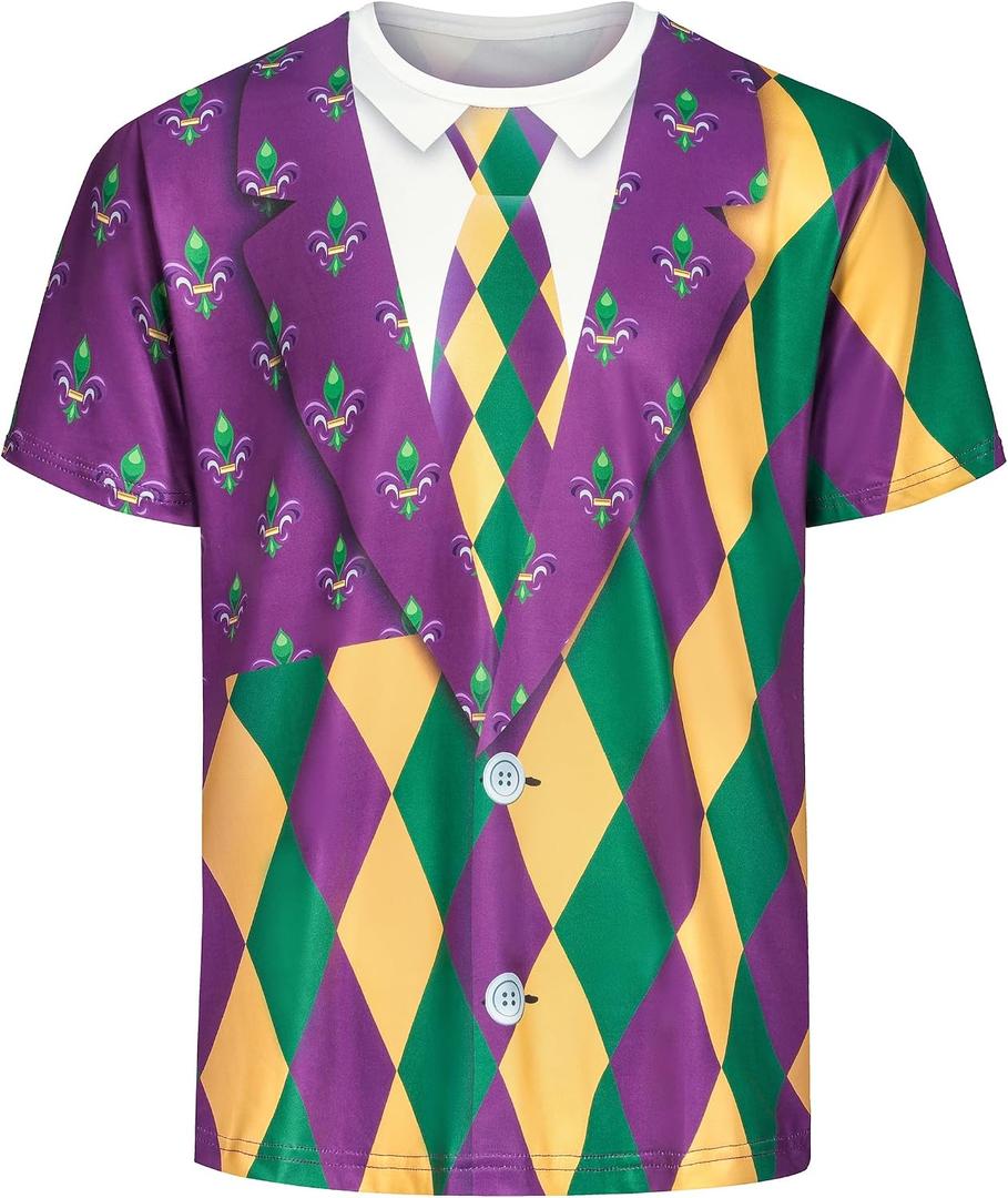 Mens 4th of July Hawaiian T-Shirt,American Flag Tie Dye Shirts,Mardi Gras St Patricks Day Hawaiian T-Shirt (L)
