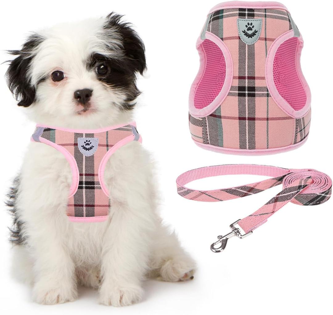 KOOLTAIL Dog Harness for Small Medium Dogs ,Dog Harness and Leash Set, Step in No Pull Soft Mesh Padded Adjustable and Reflective Pet Vest Harness Puppy, Plaid Extra Harness for XS S Dogs, Pink M (Medium (Pack of 1))