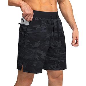 Soothfeel Men's Running Shorts with Zipper Pockets 7 Inch Lightweight Quick Dry Gym Athletic Workout Shorts for Men (Grey Camo, Large)