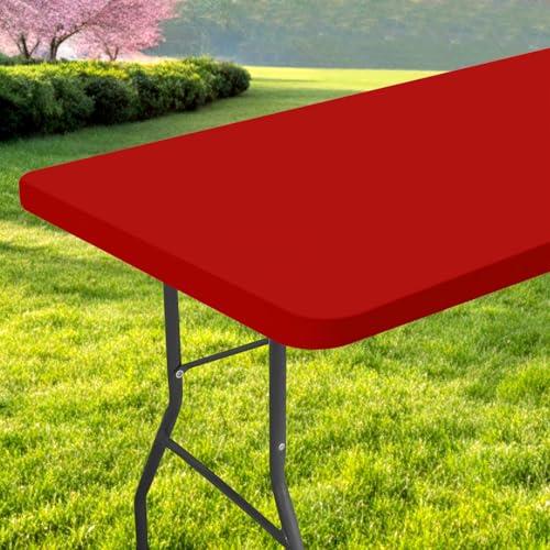 Spotjoy Rectangle Table Cloth, Waterproof Elastic Fitted Tablecloth for 4 Foot Folding Tables, Washable Polyester Tablecloths for Picnic, Camping, Outdoor (Red, 30"x48")