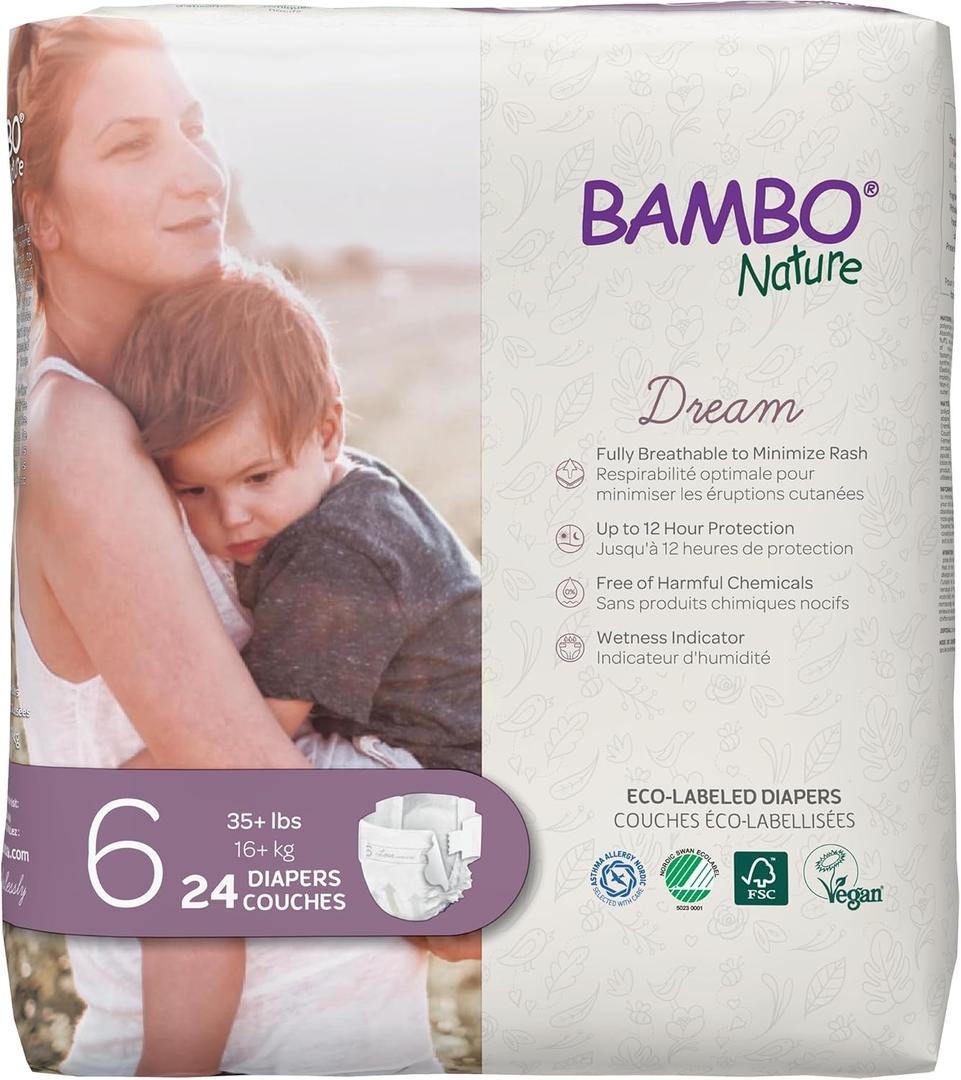 Bambo Nature Premium Eco-friendly Baby Diapers, Size 6 (35+ Lbs), 24 Count