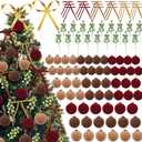 97 Pcs Velvet Ornaments for Christmas Tree Decorrations Include 60 Flocked Ball Ornaments 18 Velvet Ribbon Bows 18 Glitter Berry Picks 1 Top Star for Xmas Holiday Tree Decor