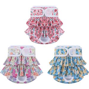 Reusable Dog Diapers Female 3 Pack Doggie Diapers for Period Heat Incontinence Puppy Training (XS, RedFlower)