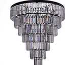 TOCHIC Black Crystal Chandelier for Living Room, 40 Inch 7-Tier Modern K9 Smoke Grey Chandeliers for Dining Room, Round Raindrop Light Hanging for High Ceiling, Staircase, Entryway, Foyer