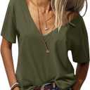 EACHYES Womens T Shirts V-Neck Half Sleeve Loose Fit Shirts Casual Solid Basic Tops Xl, Army Green