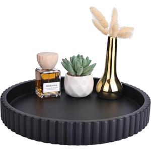 Emma & Ella Round Decorative Tray for Coffee Table Decor  Concrete Round Tray Home Decor  Circle Centerpiece Bandejas Decorativas for Living Room, Ottoman, Vanity, or Entryway (Black)