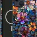 Case Compatible with iPhone 14,Compatible with MagSafe,Glossy Fall Prevention Hybrid 2-Layer Hard Shell Cases for Girls Boys,Colorful Floral Flower Art