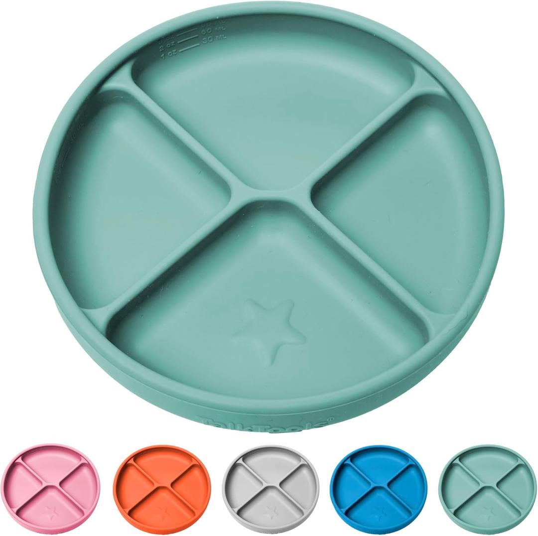 TalkTools Itsy Plate Must-Have Silicone Baby Plates with Suction | Non-Toxic Toddler Feeding Plate | Divided Portion | BPA-Free, Easy-Clean, Travel-Friendly Baby Dishware - Made in USA (Sage)