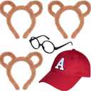 Yolyoo 5 Pieces Chipmunks Costumes Set Include 1 Red hat, 3 Chipmunk Ears Headband and 1 Black Round Glasses Frame for Halloween Party Animal Costume Accessories