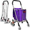 Foldable Stairs Climbing Shopping Cart with Waterproof Basket Liner，Aluminium Alloy Lightweight Collapsible Grocery Dolly Cart，Portable Rolling Utility Trolley，49L