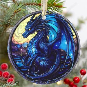 Christmas Ornament - Dragon Decor Round Ceramic - Dragon Ornament - Christmas Tree Decor - Ornaments for Christmas Tree - Dragon Lovers Gifts - Dragon Themed Gifts