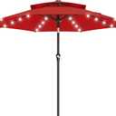 9ft 2 Tiers Patio Umbrella with Solar Lights, Outdoor Umbrella w/ 32 LED Lights&8 Sturdy Ribs, Table Umbrella for Deck, Backyard, Pool(Red)
